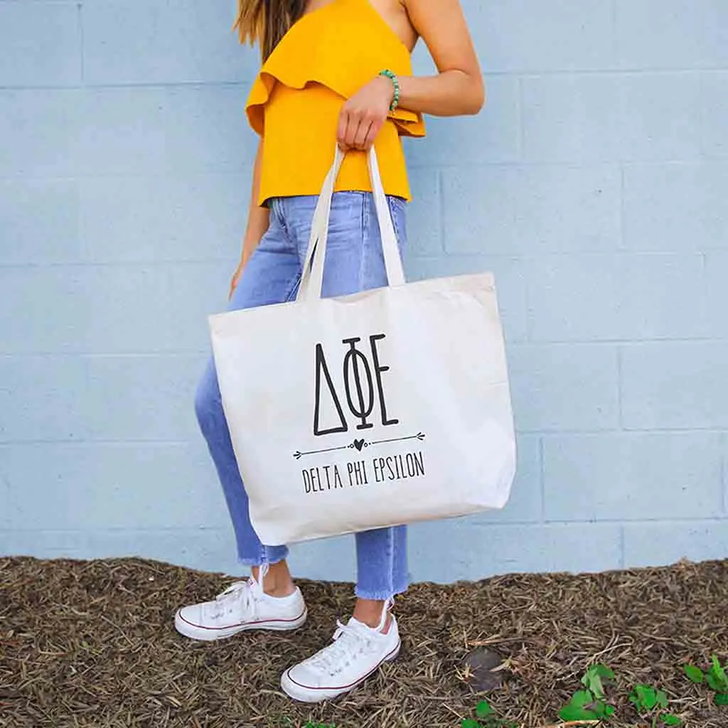 Delta Phi Epsilon Stylized Sorority Greek Letters Printed Canvas Bag