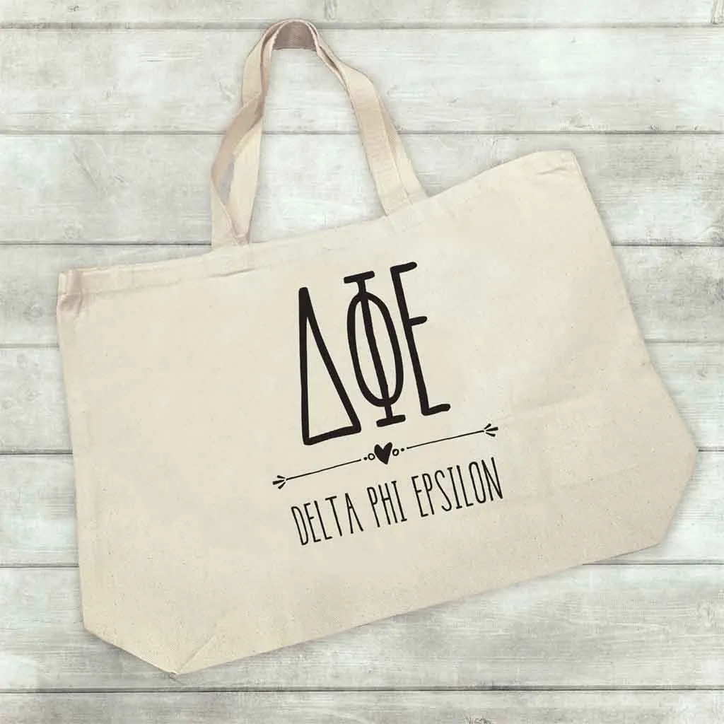 Delta Phi Epsilon Stylized Sorority Greek Letters Printed Canvas Bag