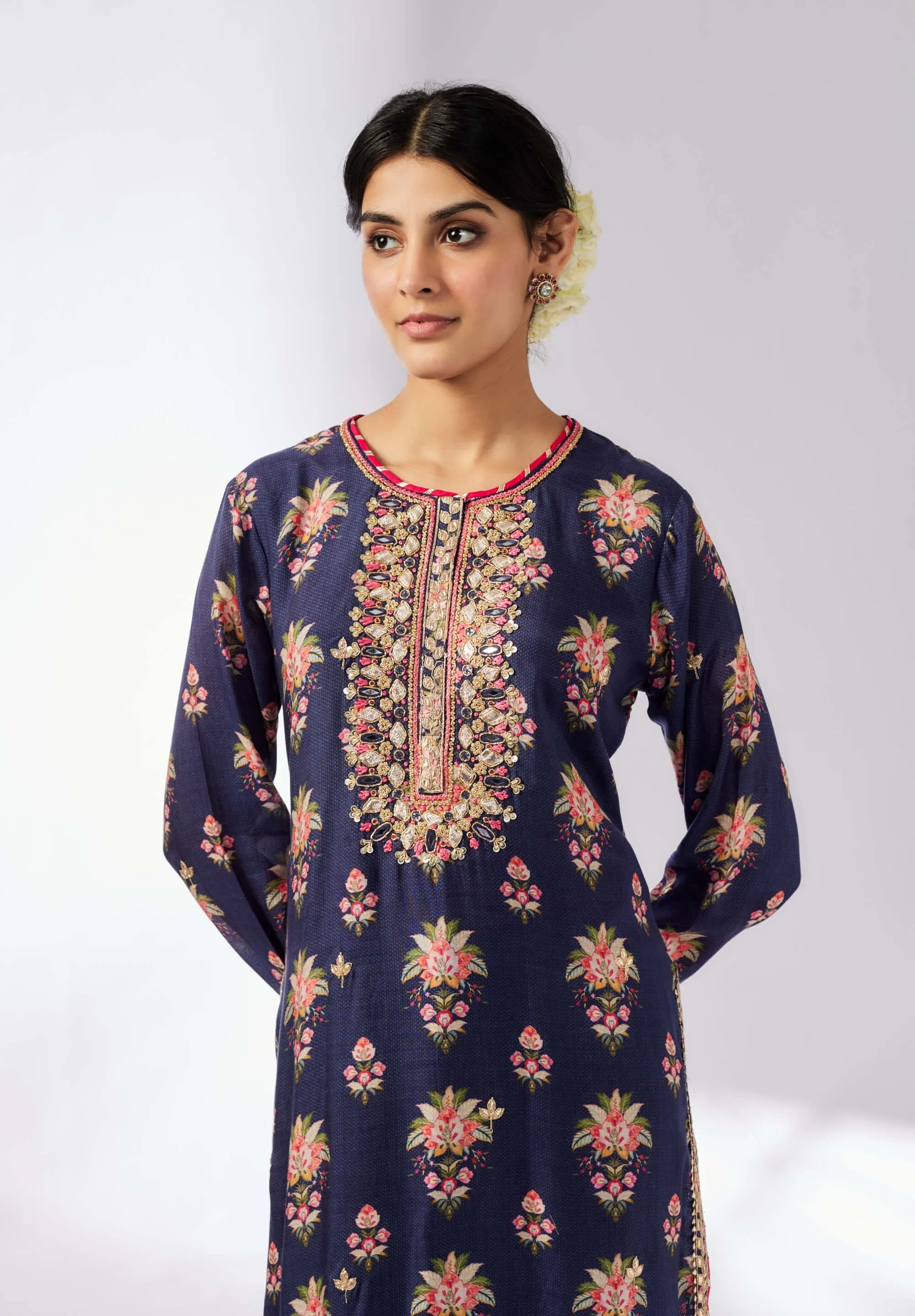 Dhara printed navy tunic