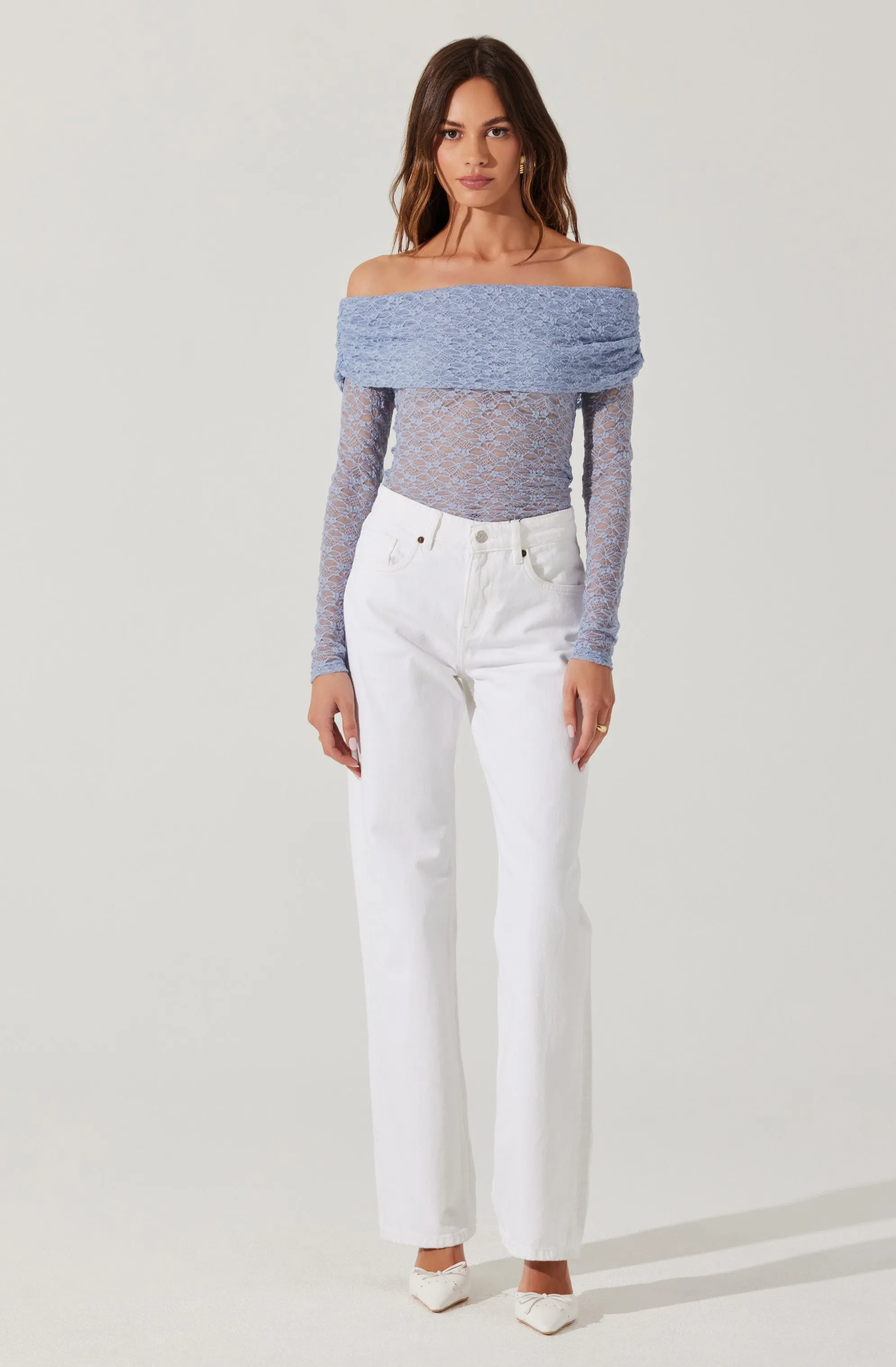 Diamante Lace Off Shoulder Top