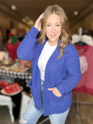 Diamond Blue Popcorn Sweater Cardigan