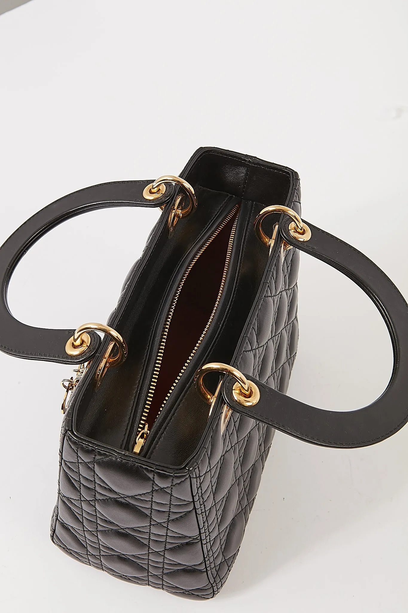 Dior Black Cannage Leather Medium Lady Dior Bag (no strap)