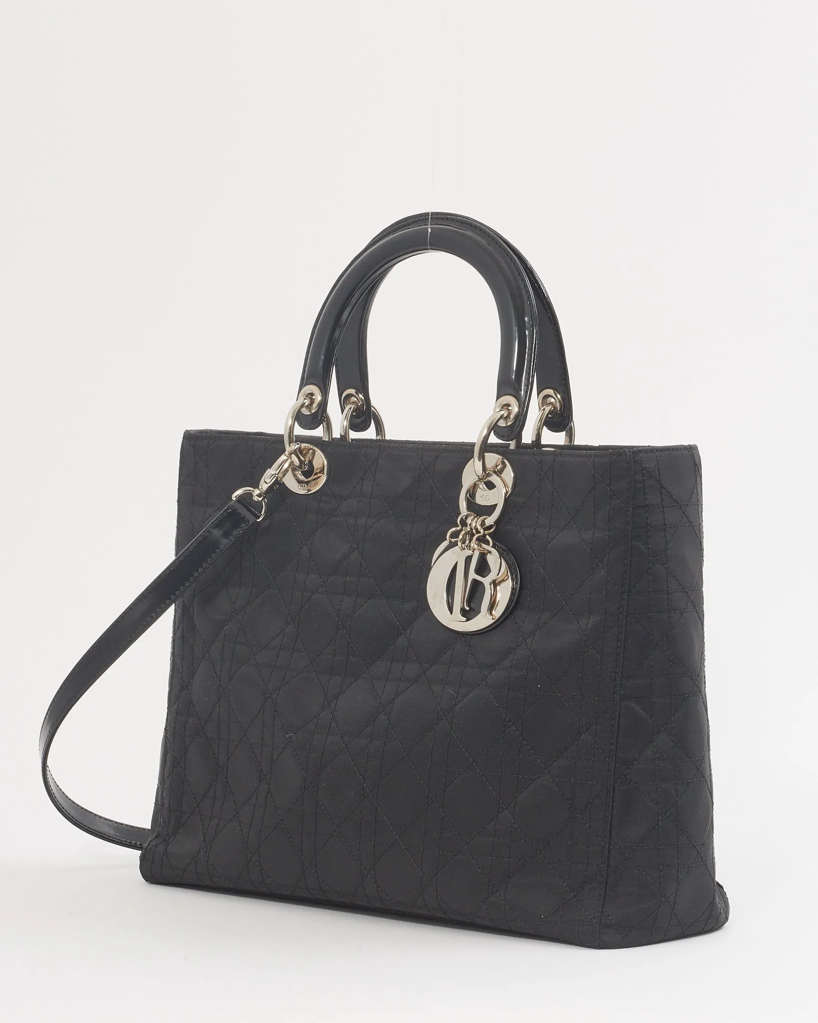 Dior Black Nylon Cannage Large Lady Dior Bag