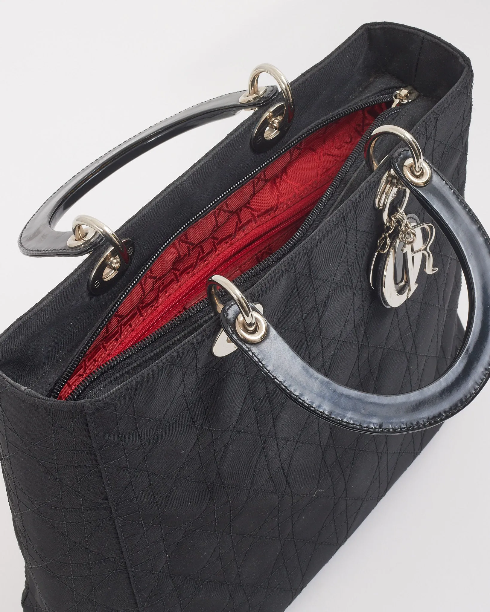 Dior Black Nylon Cannage Large Lady Dior Bag