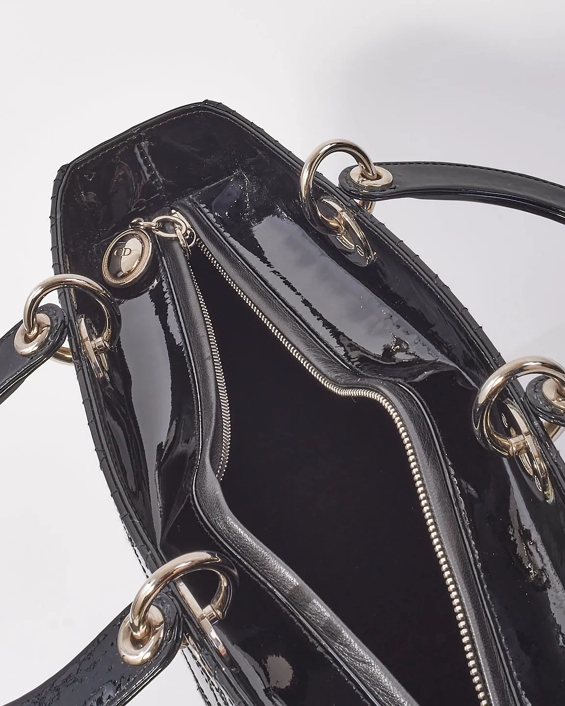 Dior Black Patent Cannage Calfskin Large Lady Dior Bag