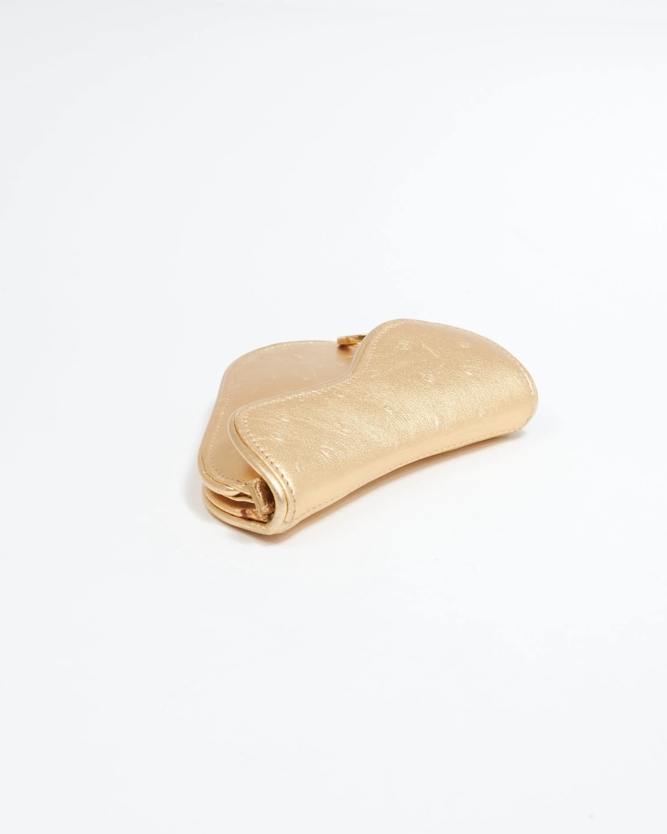 Dior Gold Embossed Leather Saddle Coin Pouch