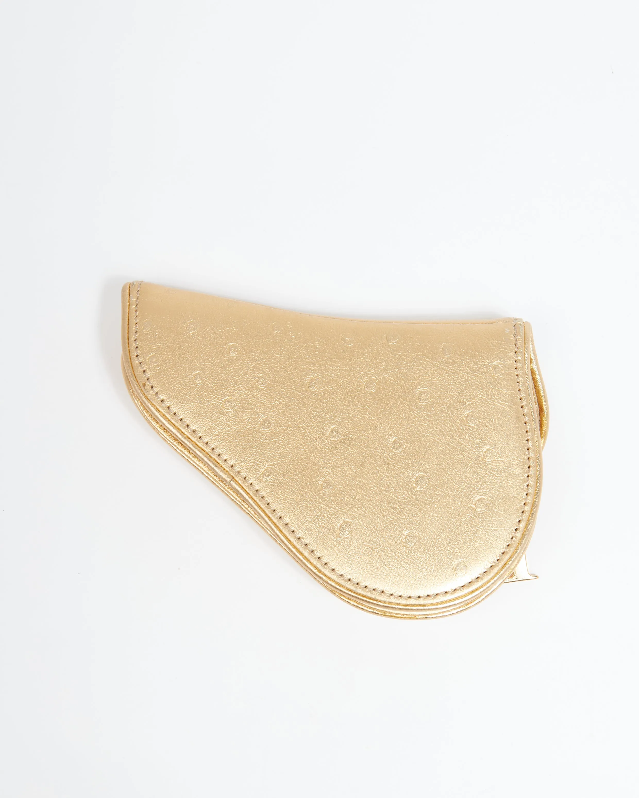 Dior Gold Embossed Leather Saddle Coin Pouch