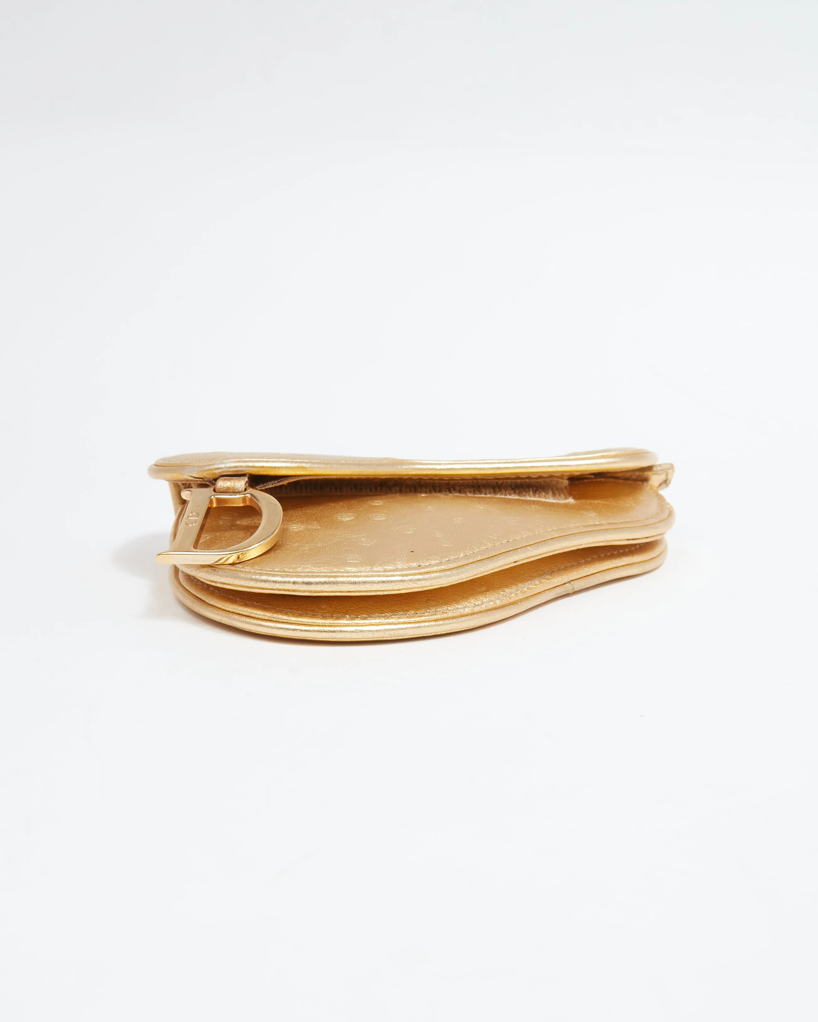 Dior Gold Embossed Leather Saddle Coin Pouch