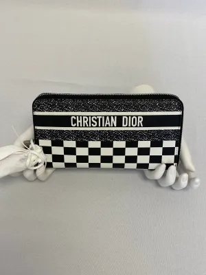 Dior Wallet Black and White Checkered Leather Clutch