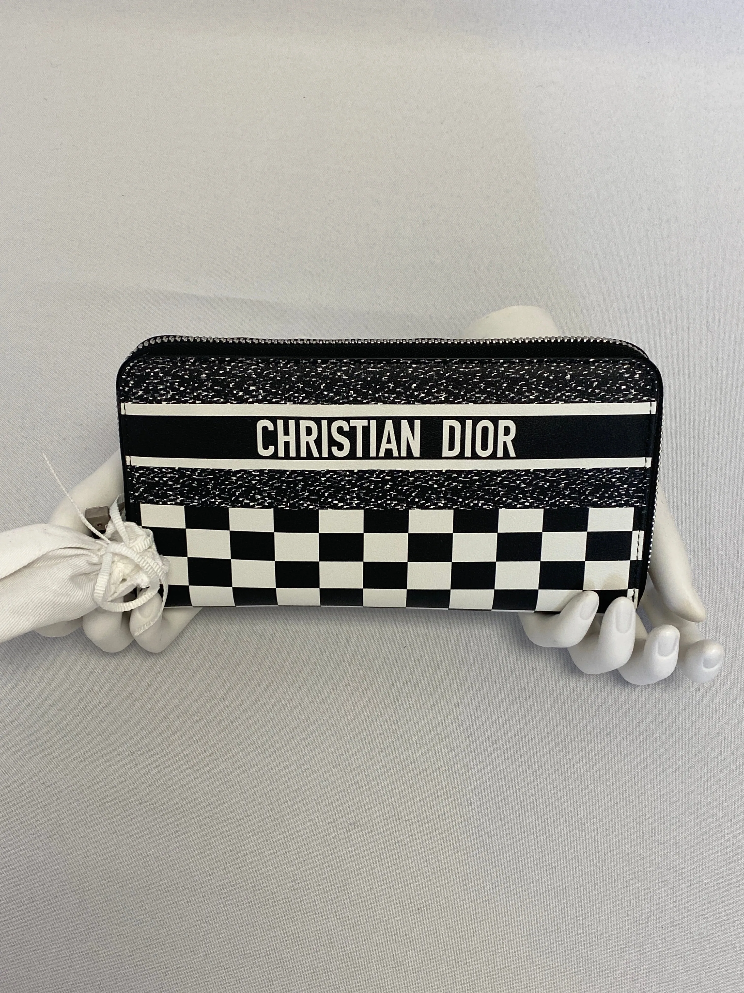 Dior Wallet Black and White Checkered Leather Clutch