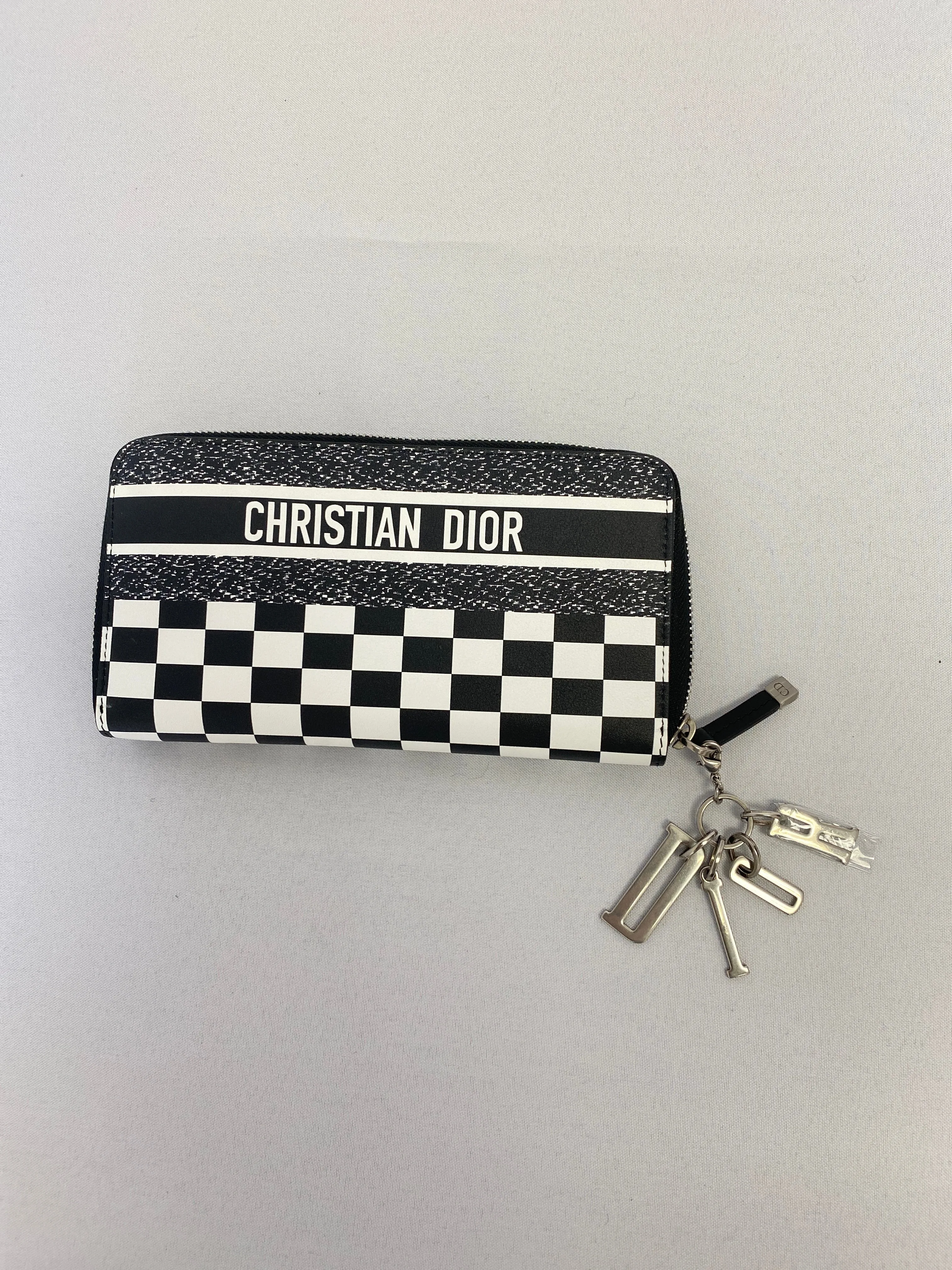 Dior Wallet Black and White Checkered Leather Clutch