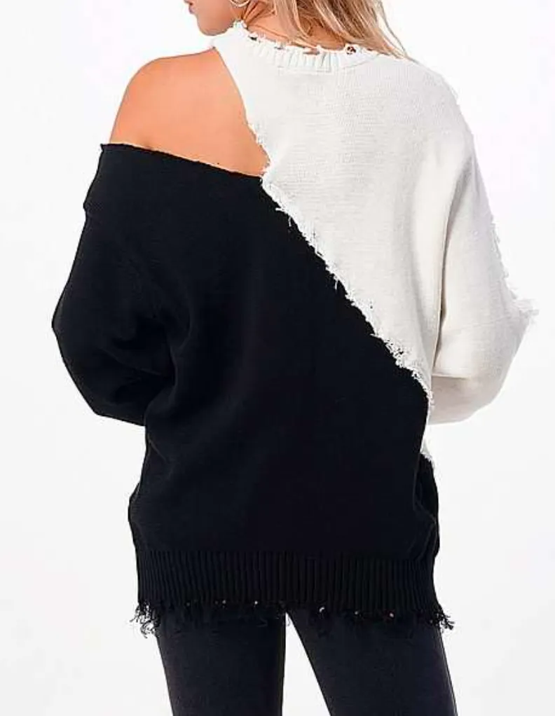 Distress 2 Tone Diamond Sweater