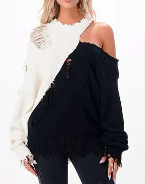 Distress 2 Tone Diamond Sweater