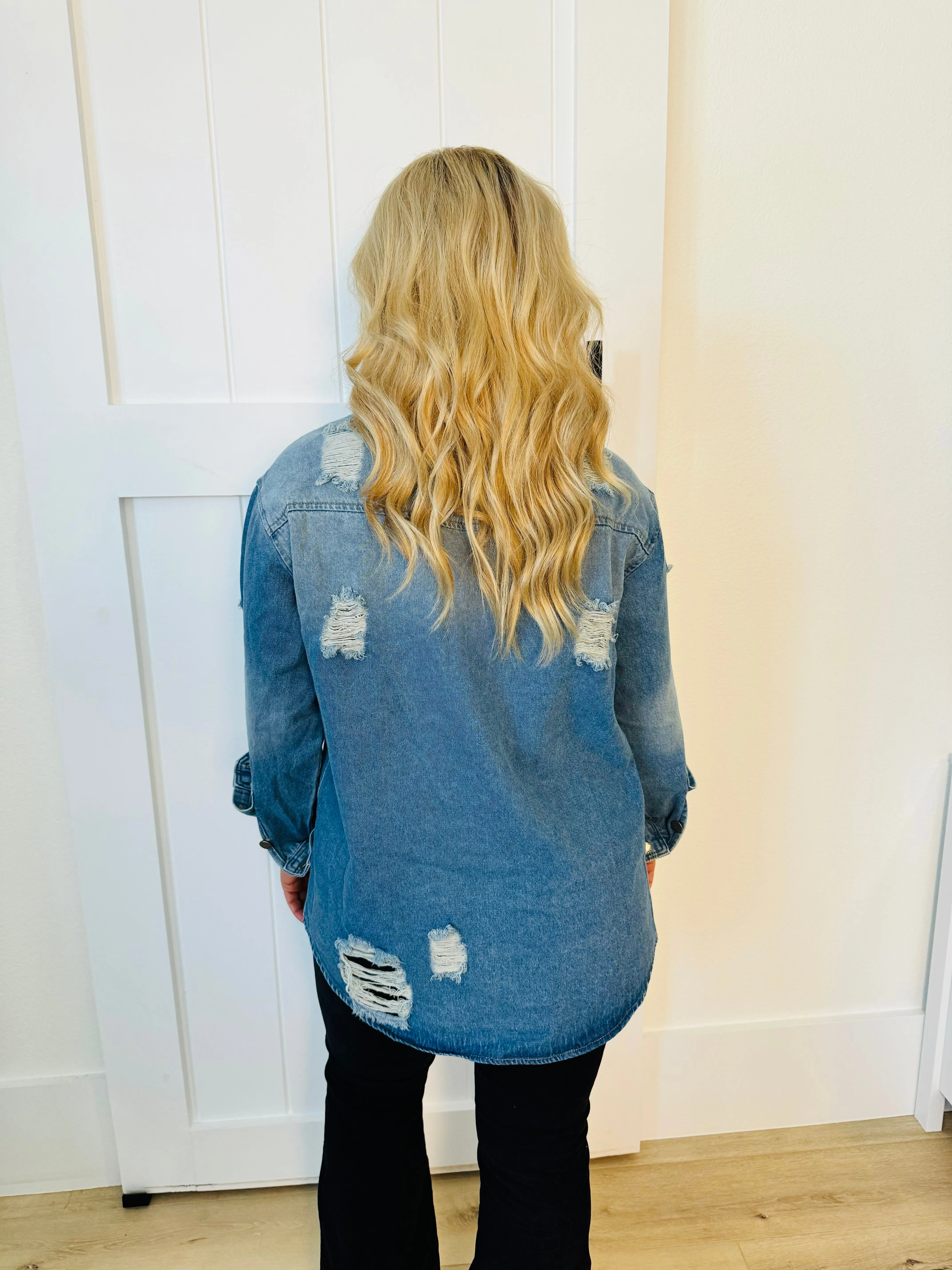 Distressed Jean Shirt Jacket