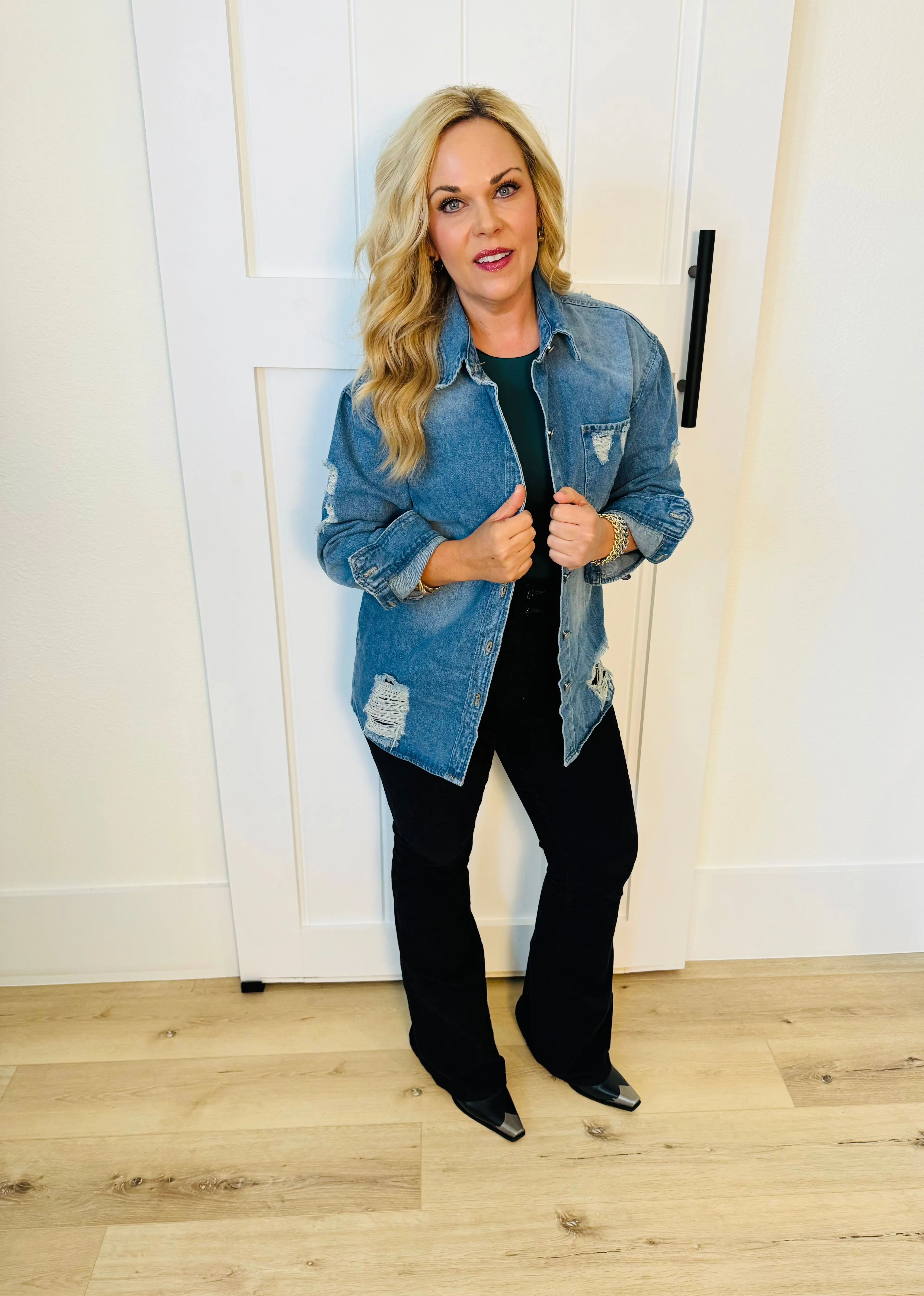 Distressed Jean Shirt Jacket