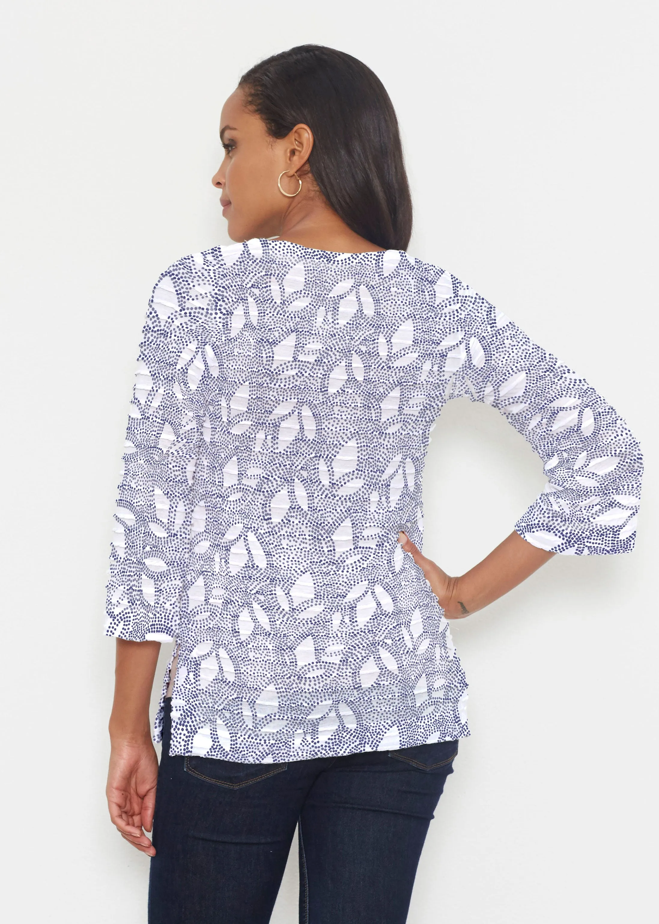Dottie Combo Navy (7688) ~ Banded 3/4 Bell-Sleeve V-Neck Tunic
