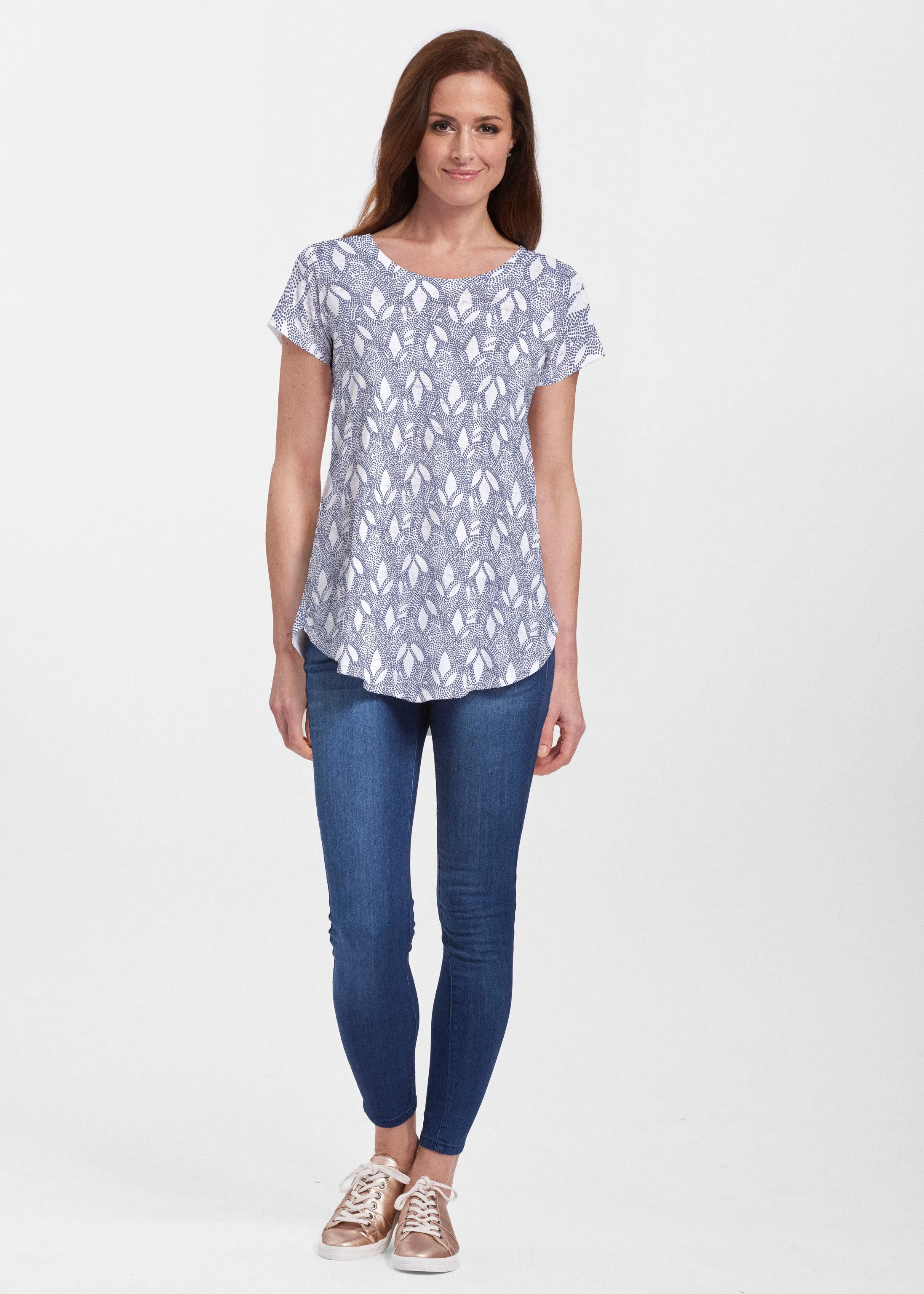 Dottie Combo Navy (7688) ~ Signature Short Sleeve Scoop Neck Flowy Tunic