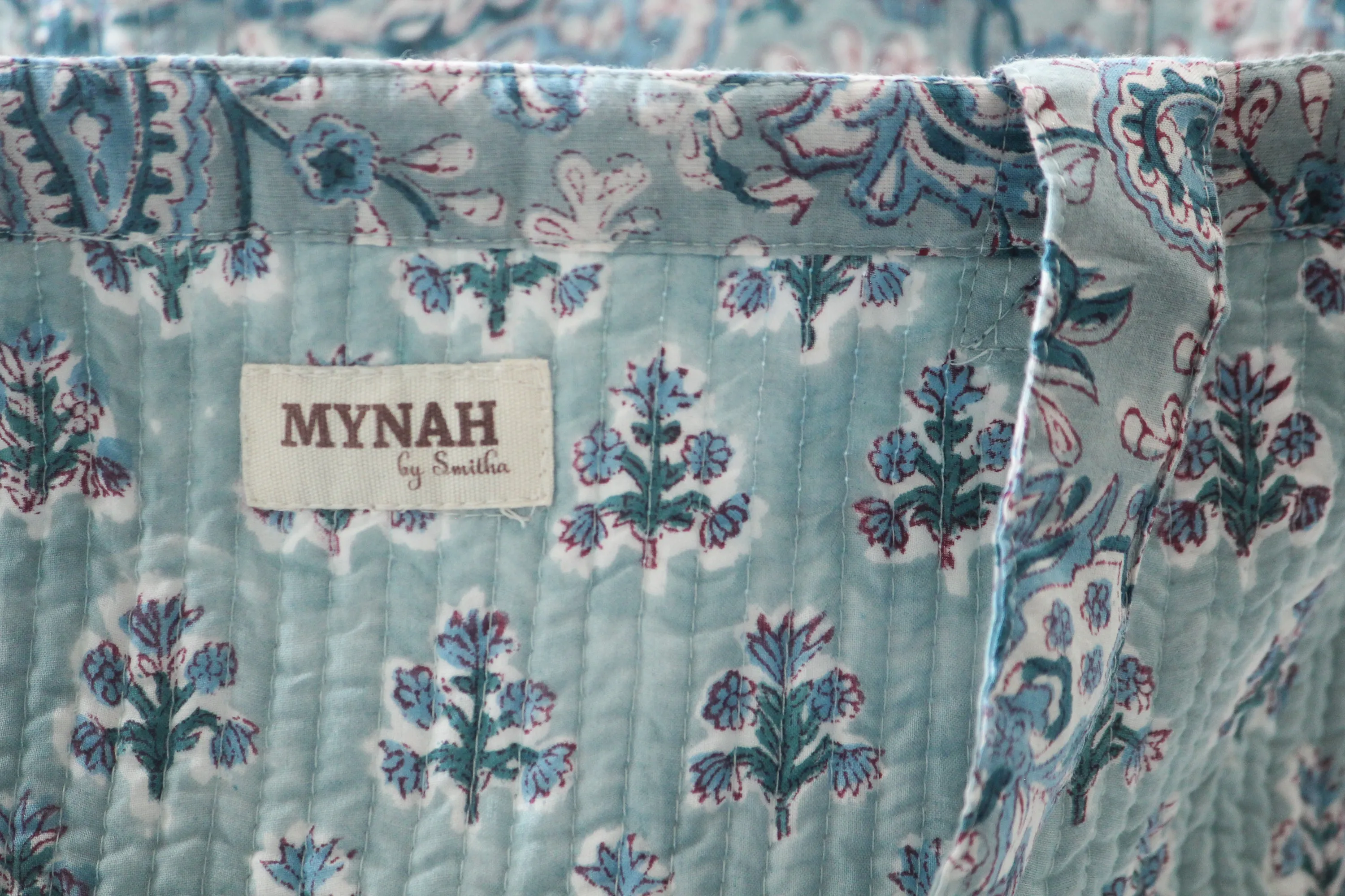 Dusty blue vines garden floral print tote bag-Small