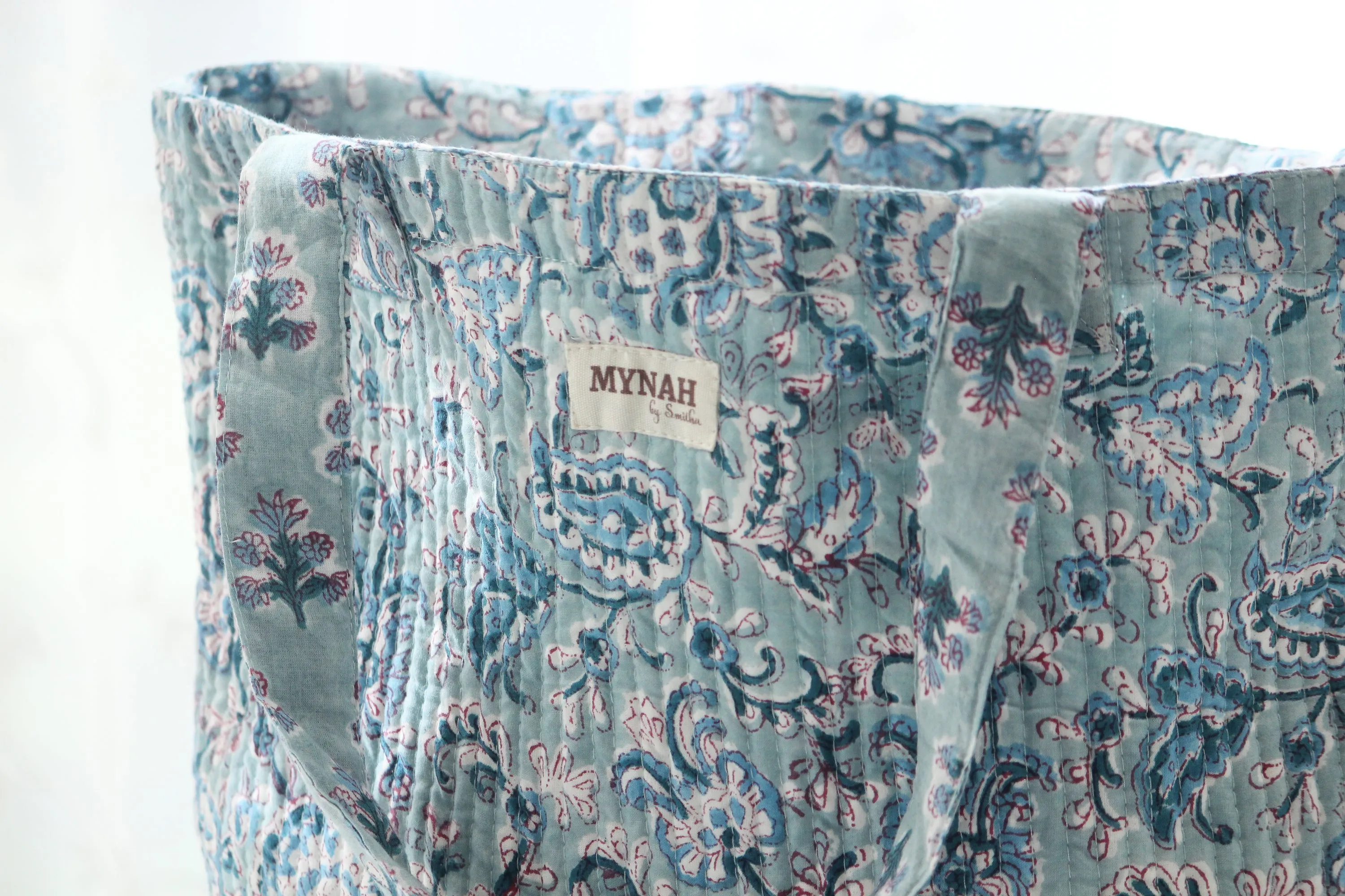 Dusty blue vines garden floral print tote bag-Small