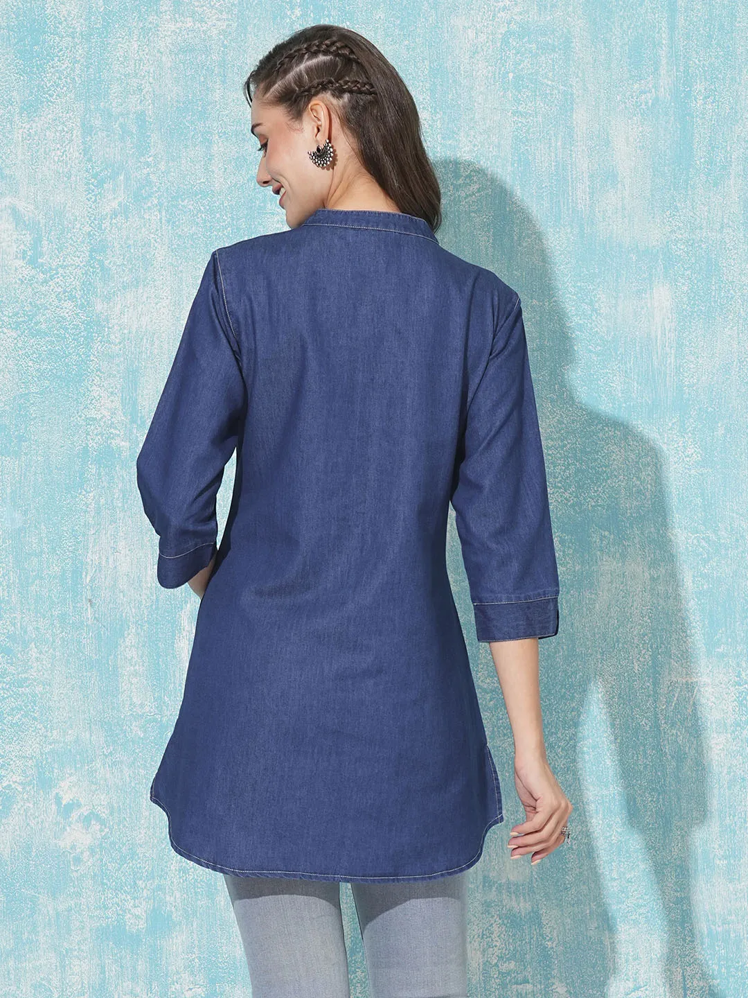 Dx Mandarin Collar Straight Denim Tunic for Women Online - Zola
