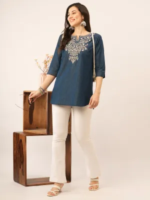 Dx Round Neck Straight Denim Tunic for Women Online in India-Zola
