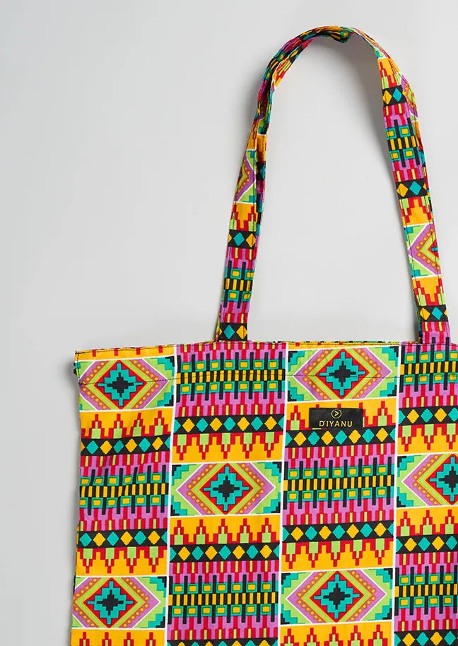 Ebuni African Print Tote (Lilac Yellow Tribal)