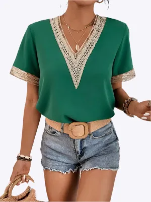 Edwina - Trendy V neck LaceWoman's Top