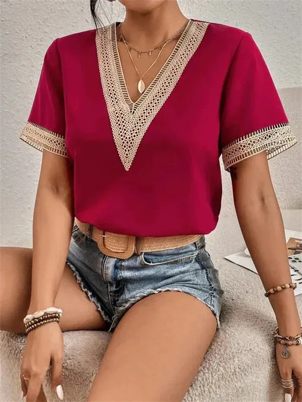 Edwina - Trendy V neck LaceWoman's Top