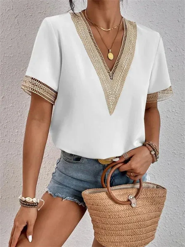 Edwina - Trendy V neck LaceWoman's Top