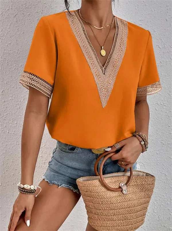 Edwina - Trendy V neck LaceWoman's Top