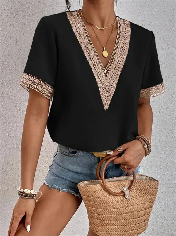 Edwina - Trendy V neck LaceWoman's Top