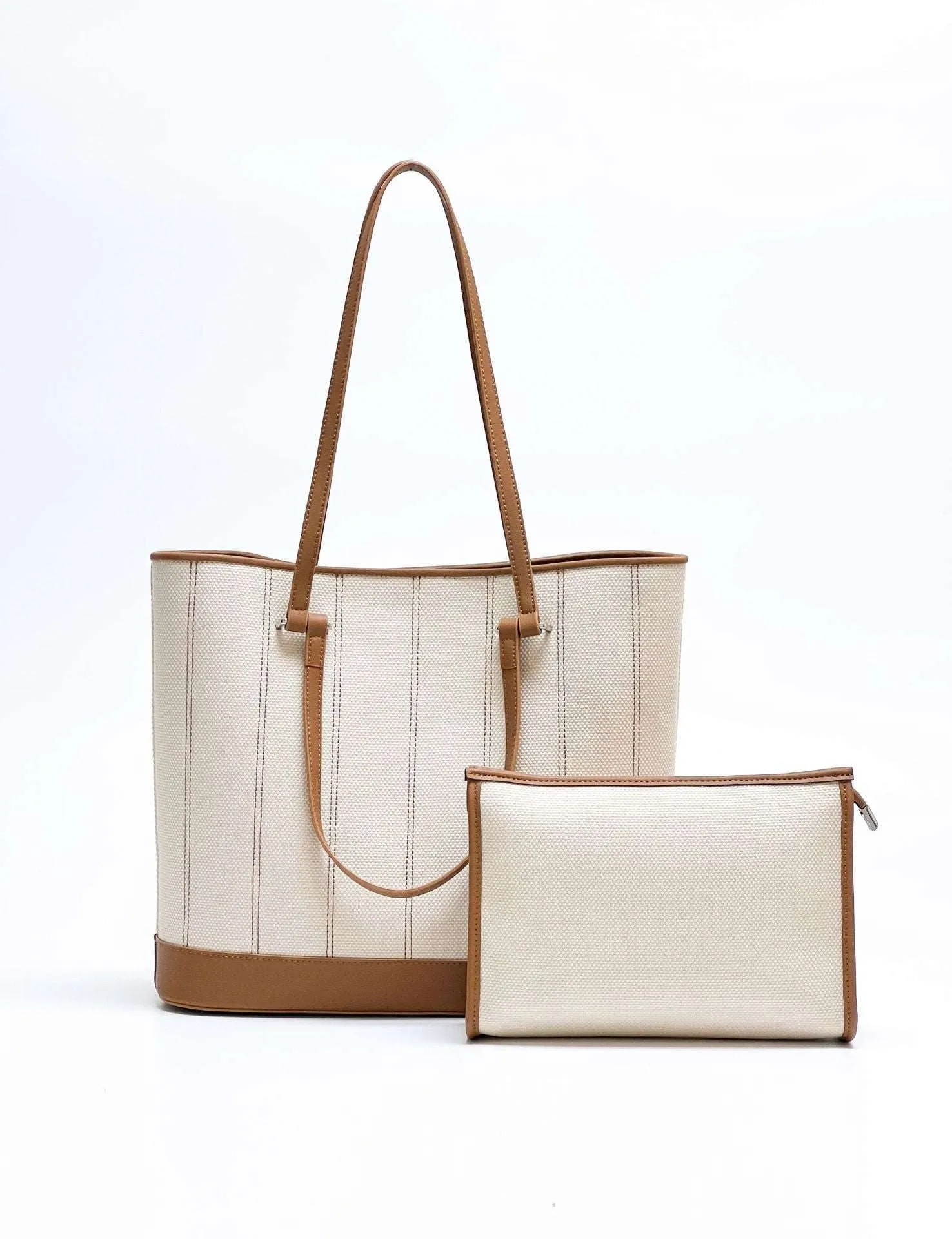 Elegant Dual Strap Canvas Leather Tote Bag