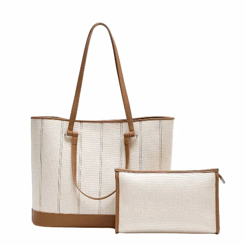 Elegant Dual Strap Canvas Leather Tote Bag