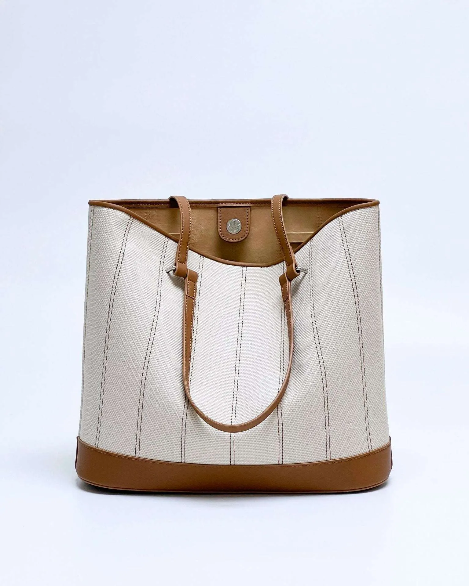Elegant Dual Strap Canvas Leather Tote Bag
