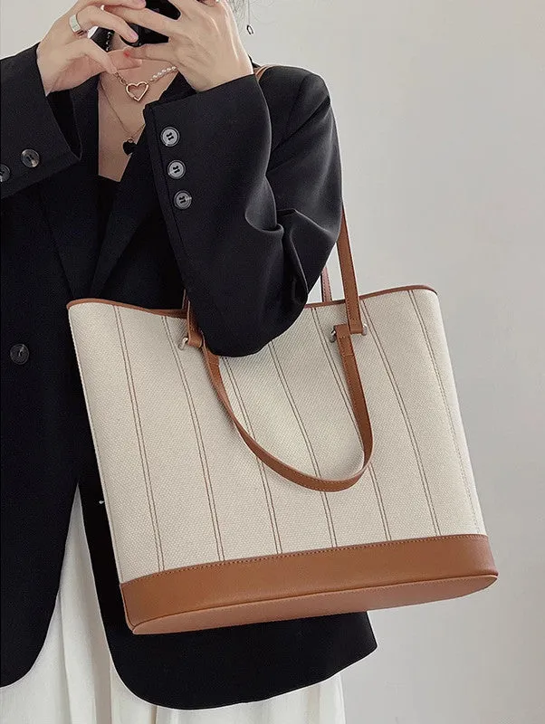 Elegant Dual Strap Canvas Leather Tote Bag