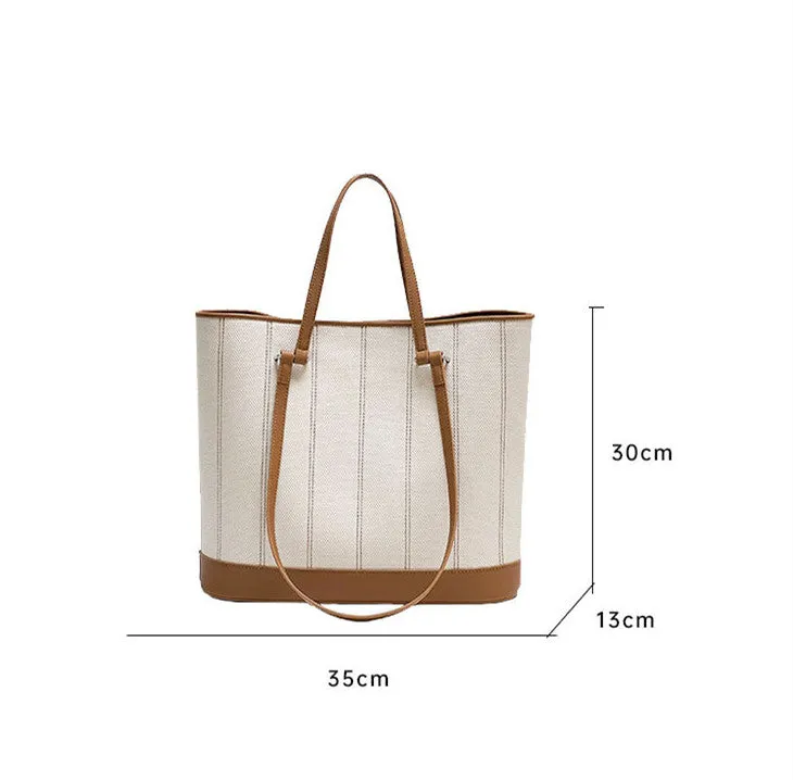 Elegant Dual Strap Canvas Leather Tote Bag