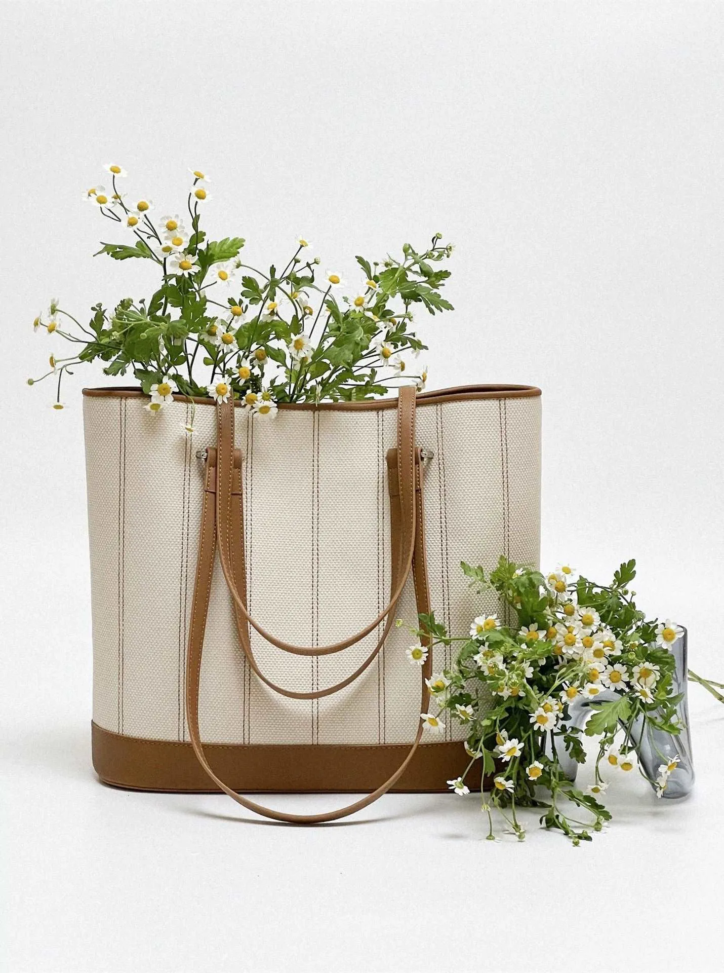 Elegant Dual Strap Canvas Leather Tote Bag