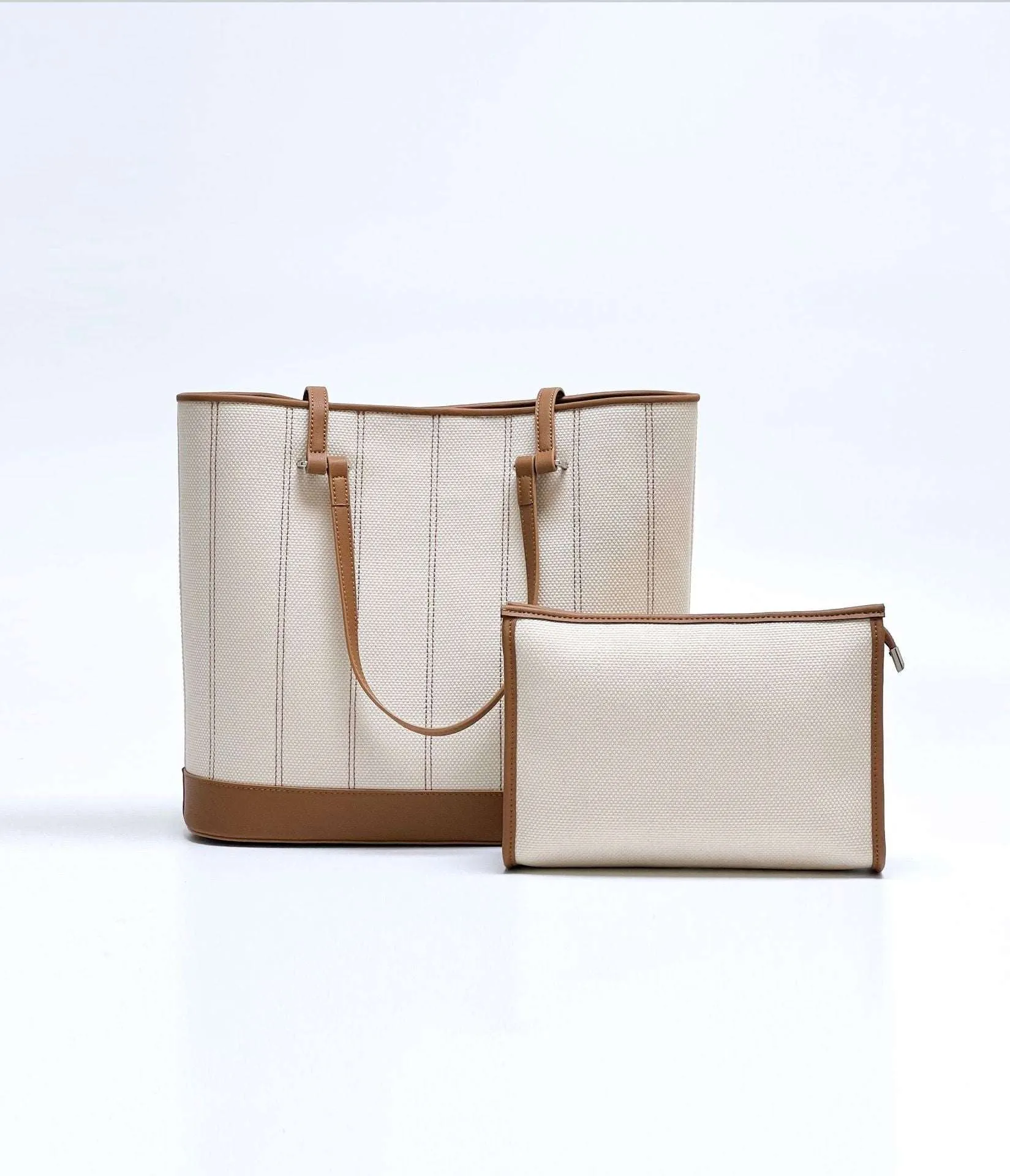Elegant Dual Strap Canvas Leather Tote Bag