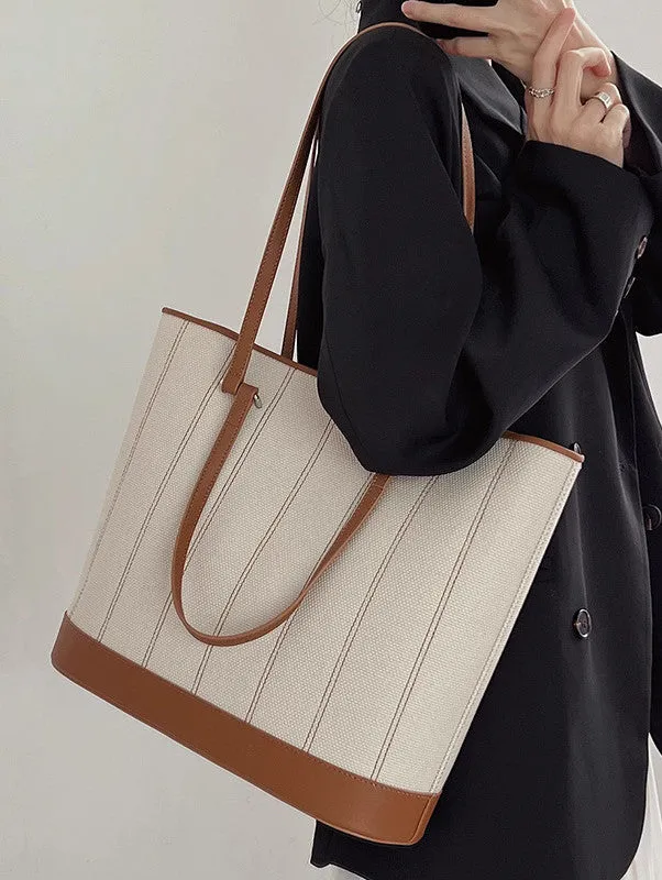 Elegant Dual Strap Canvas Leather Tote Bag