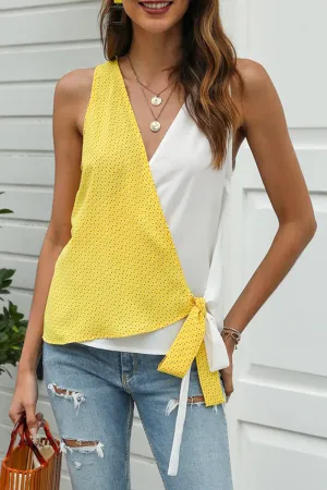 Elegant Print Patchwork V Neck Tops