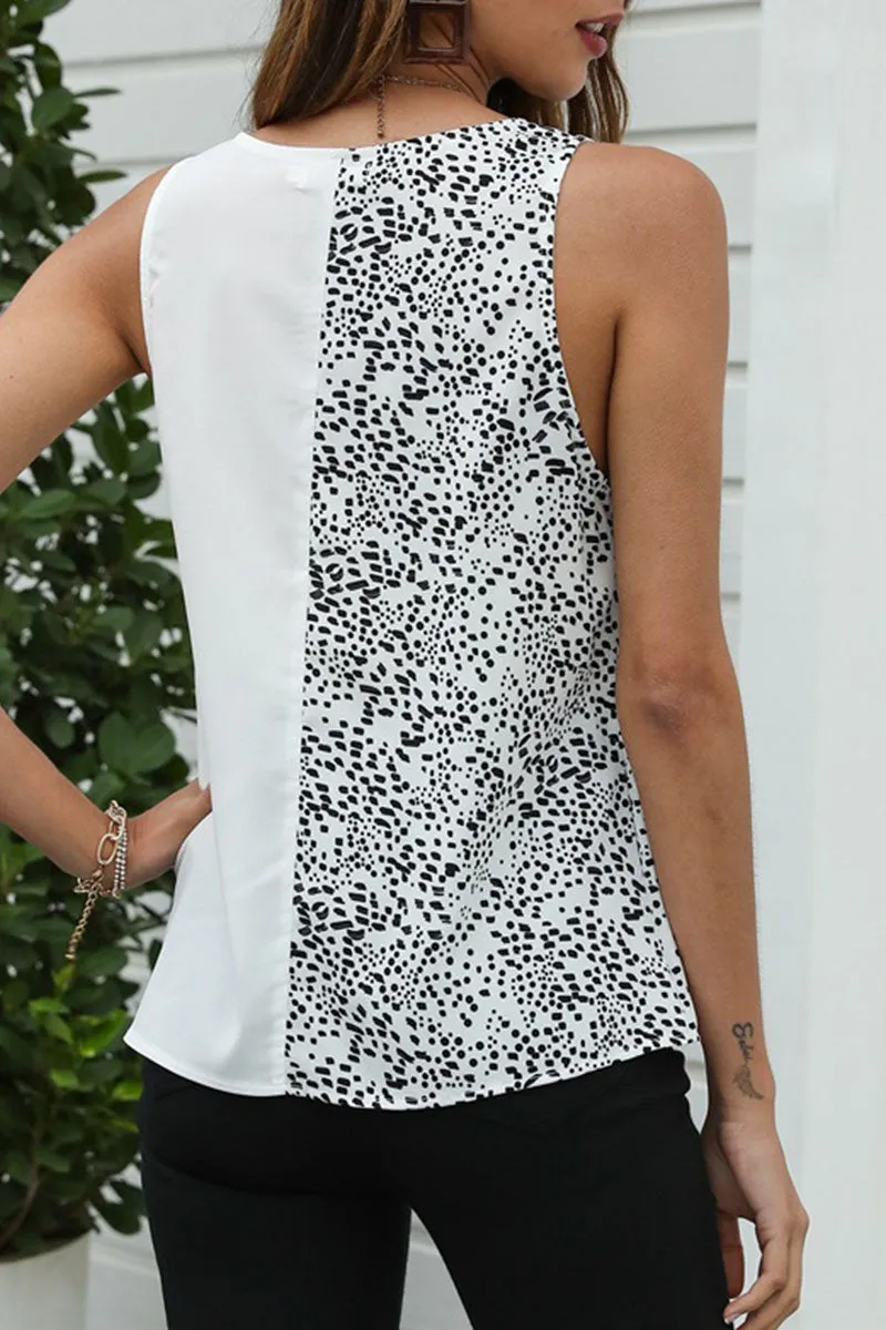 Elegant Print Patchwork V Neck Tops
