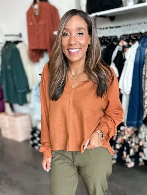 Emma Exposed Seam V Neck Pullover
