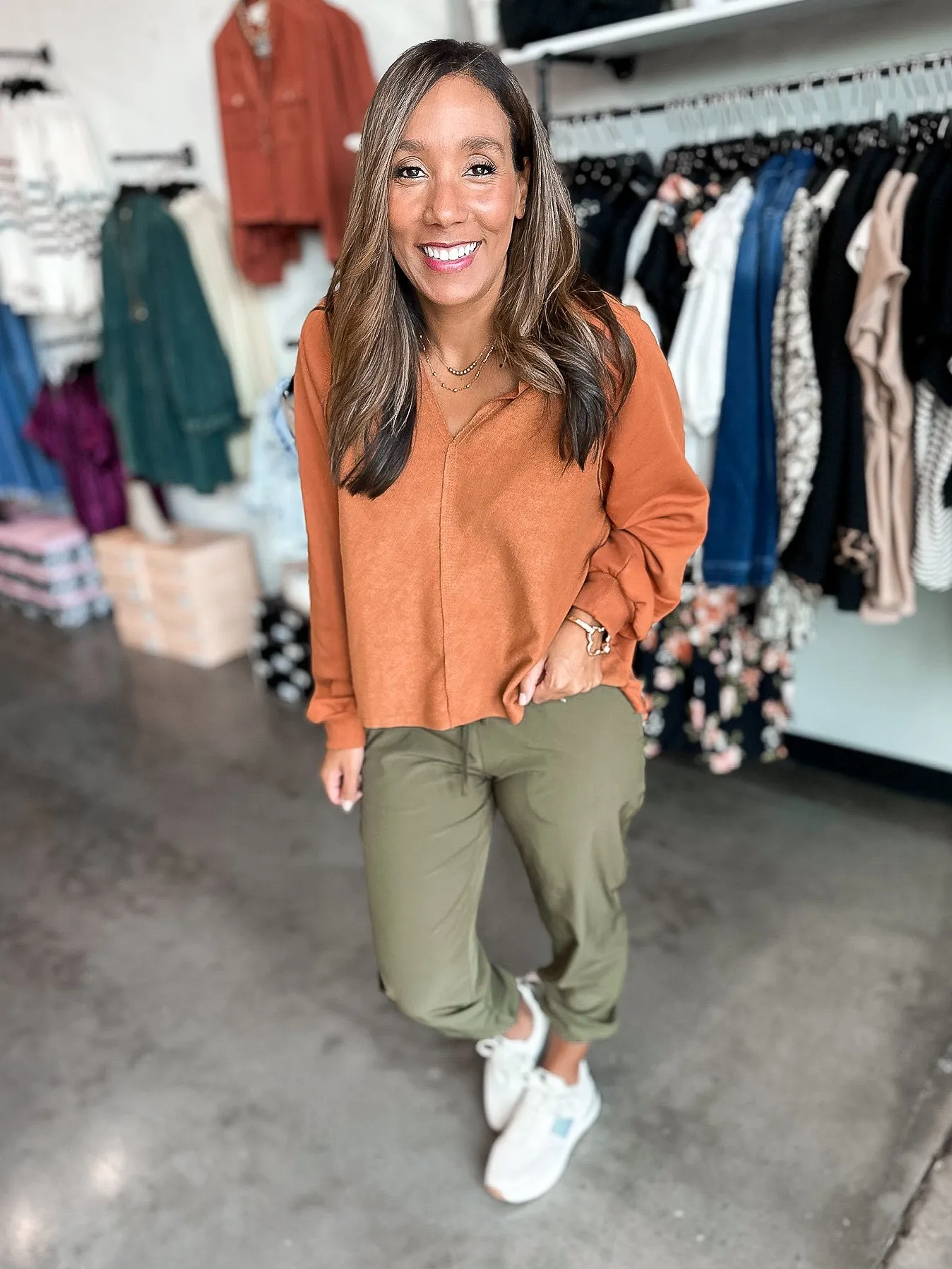 Emma Exposed Seam V Neck Pullover