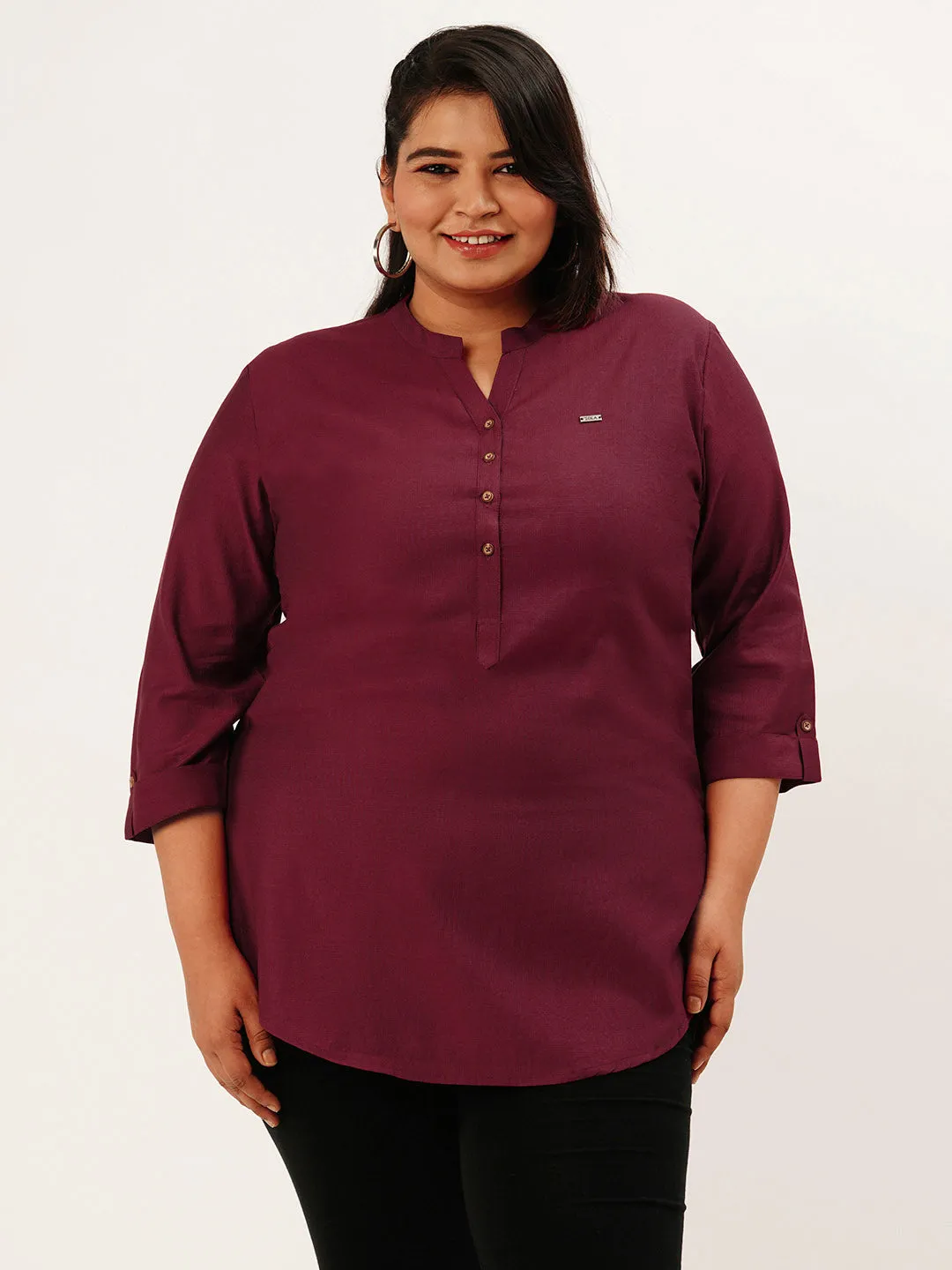 Exclusive Mandarin Collar Rayon Solid Maroon Straight Tunic For Women ZOLA