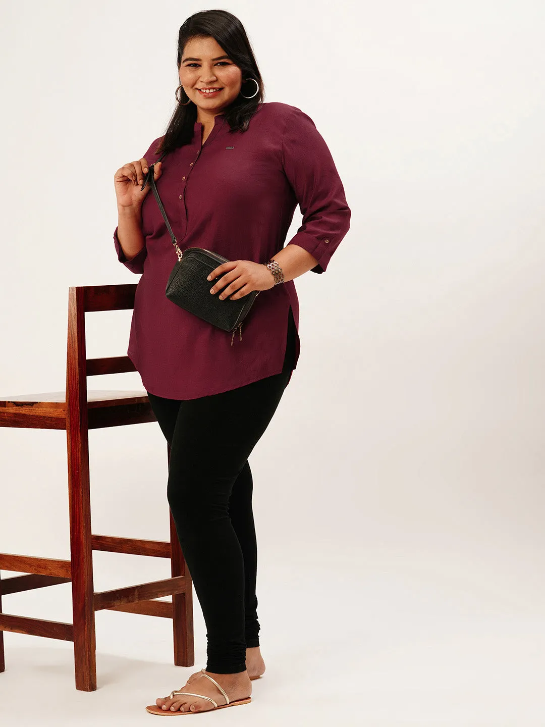 Exclusive Mandarin Collar Rayon Solid Maroon Straight Tunic For Women ZOLA