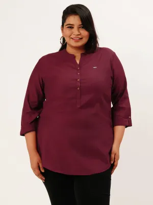 Exclusive Mandarin Collar Rayon Solid Maroon Straight Tunic For Women ZOLA