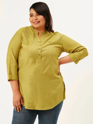 Exclusive Mandarin Collar Rayon Solid Mustard Straight Tunic For Women ZOLA
