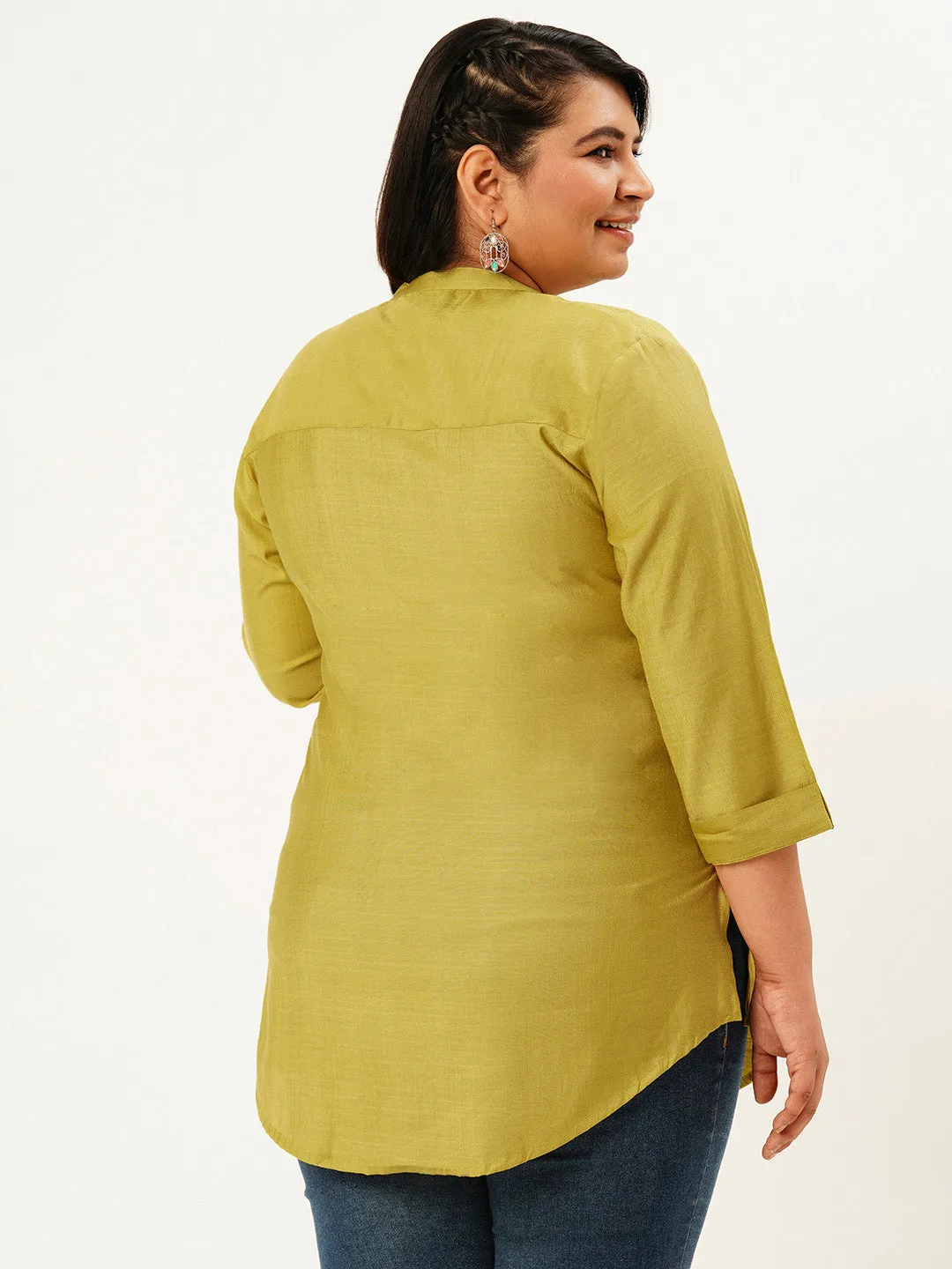 Exclusive Mandarin Collar Rayon Solid Mustard Straight Tunic For Women ZOLA
