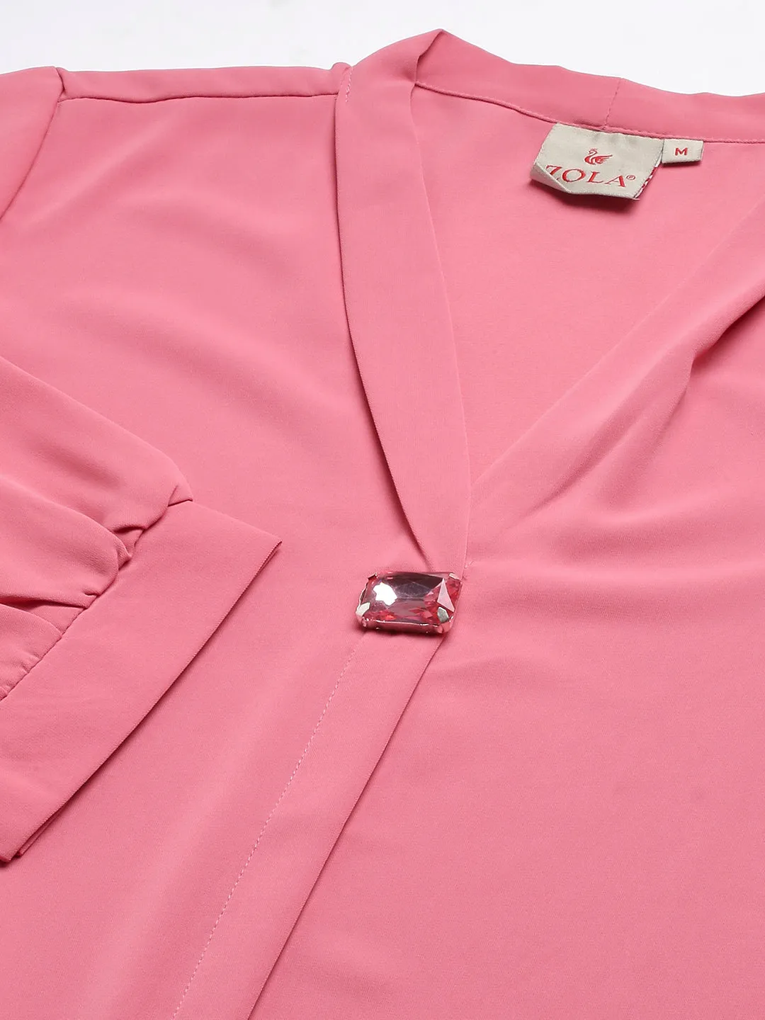 Exclusive V Neckline Rayon Solid Pink  Straight Tunic For Women ZOLA