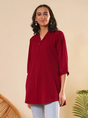 Exclusive V Neckline Rayon Solid Red  Straight Tunic For Women ZOLA